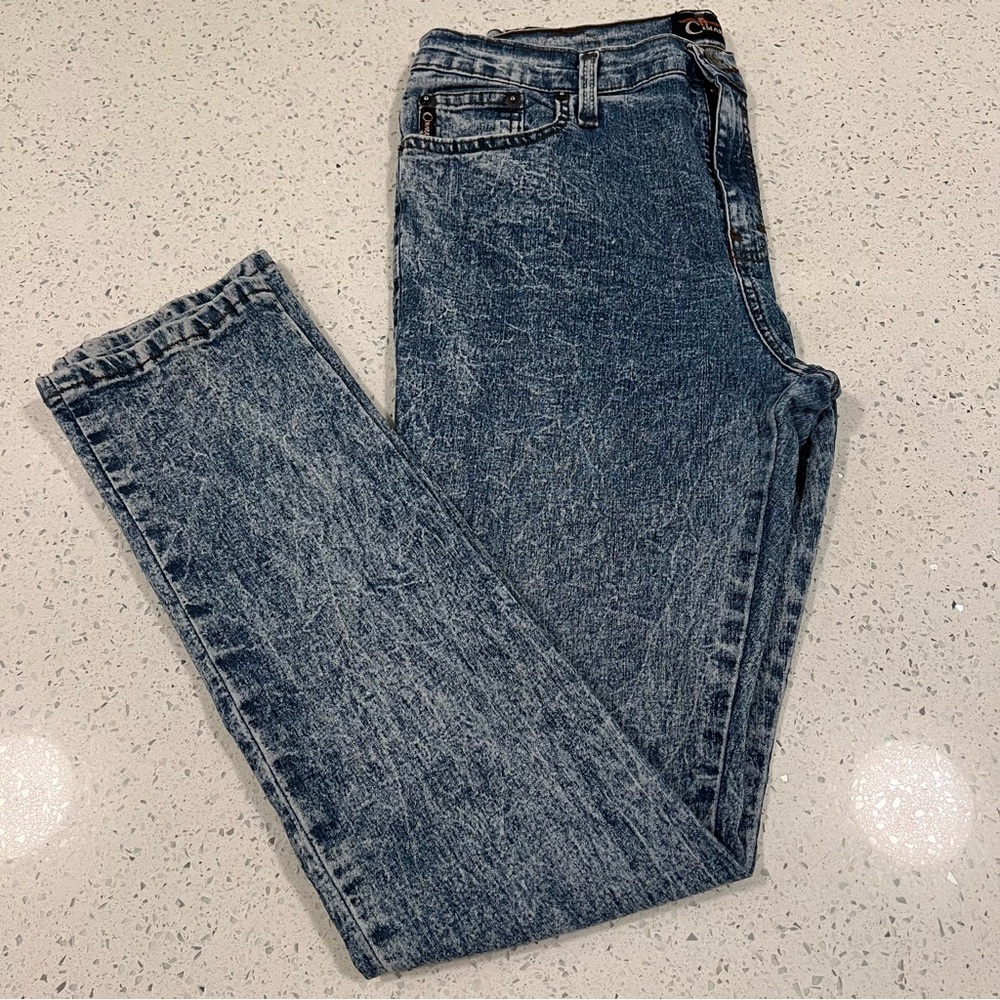 Vintage CIMARRON Skinny Stretch High Rise Acid Wash Blue Denim Jeans Size 15